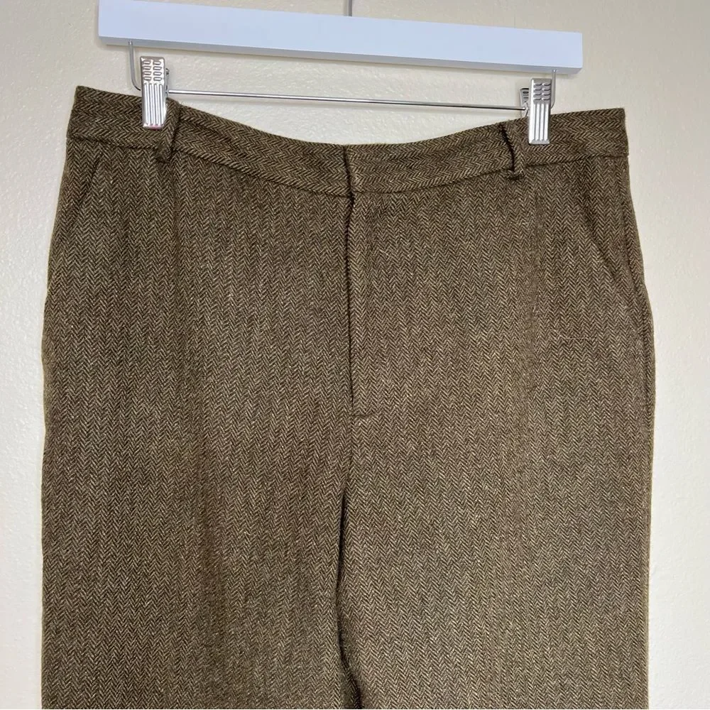 Chaps Wool Herringbone Straight Leg Poly Lined Brown Tan Pant Womens Size 12